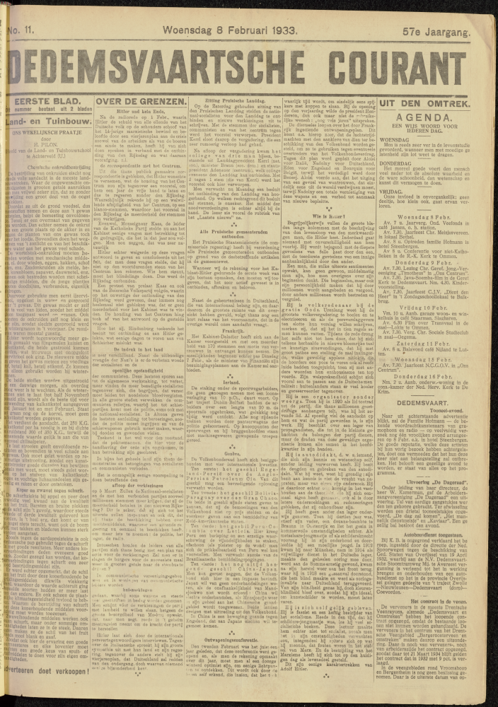Bekijk detail van "Dedemsvaartsche Courant 8/2/1933 pagina 1 van 8<br xmlns:atlantis="urn:atlantis" />"