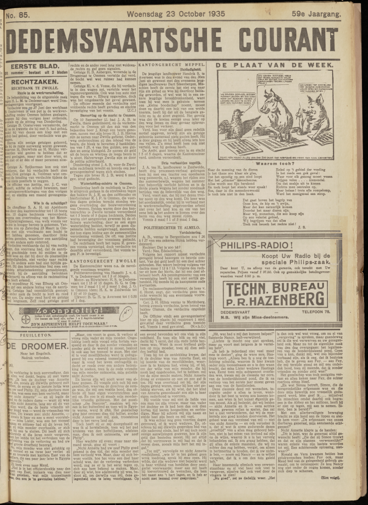 Bekijk detail van "Dedemsvaartsche Courant 23/10/1935 pagina 1 van 8<br xmlns:atlantis="urn:atlantis" />"