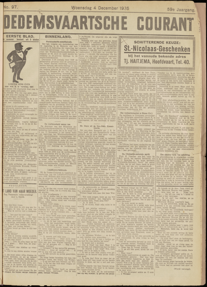 Bekijk detail van "Dedemsvaartsche Courant 4/12/1935 pagina 1 van 8<br xmlns:atlantis="urn:atlantis" />"