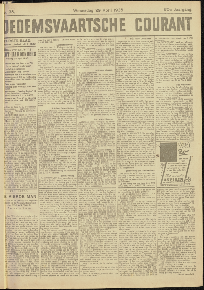 Bekijk detail van "Dedemsvaartsche Courant 29/4/1936 pagina 1 van 8<br xmlns:atlantis="urn:atlantis" />"