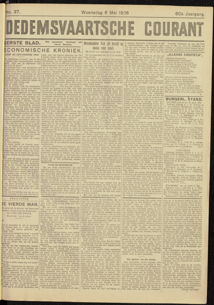 Bekijk detail van "Dedemsvaartsche Courant 6/5/1936 pagina 1 van 8<br xmlns:atlantis="urn:atlantis" />"