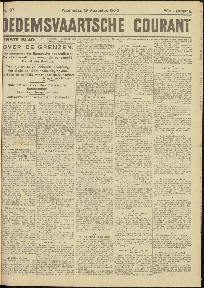 Bekijk detail van "Dedemsvaartsche Courant 19/8/1936 pagina 1 van 8<br xmlns:atlantis="urn:atlantis" />"