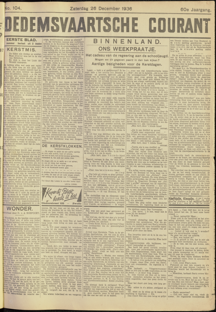 Bekijk detail van "Dedemsvaartsche Courant 26/12/1936 pagina 1 van 8<br xmlns:atlantis="urn:atlantis" />"