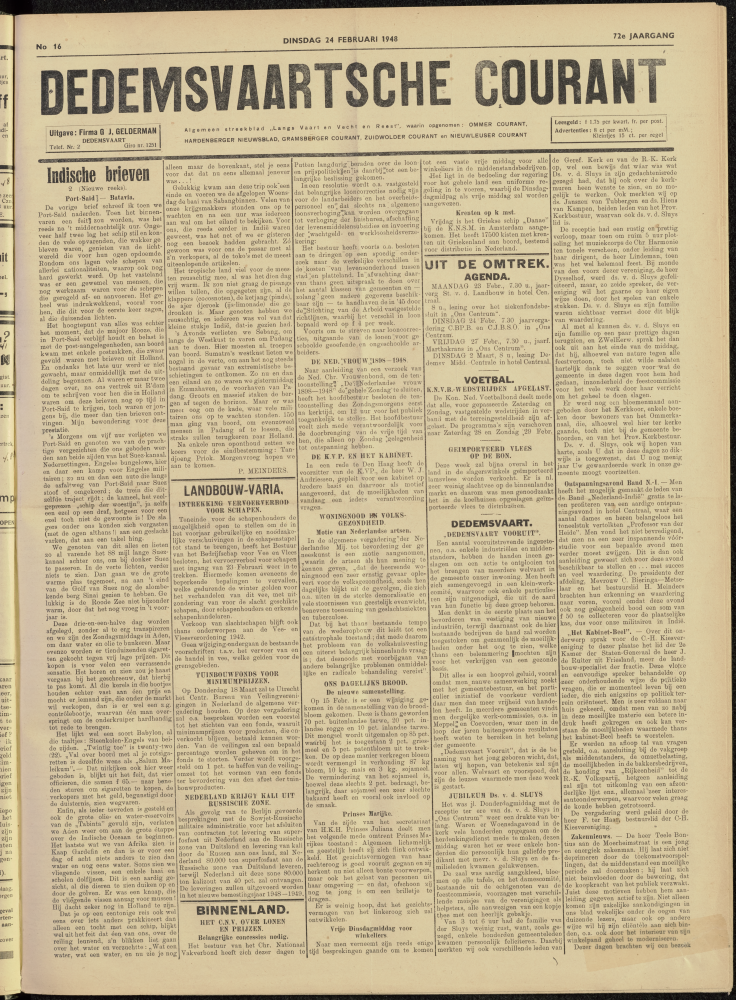 Bekijk detail van "Dedemsvaartsche Courant 24/2/1948 pagina 1 van 2<br xmlns:atlantis="urn:atlantis" />"