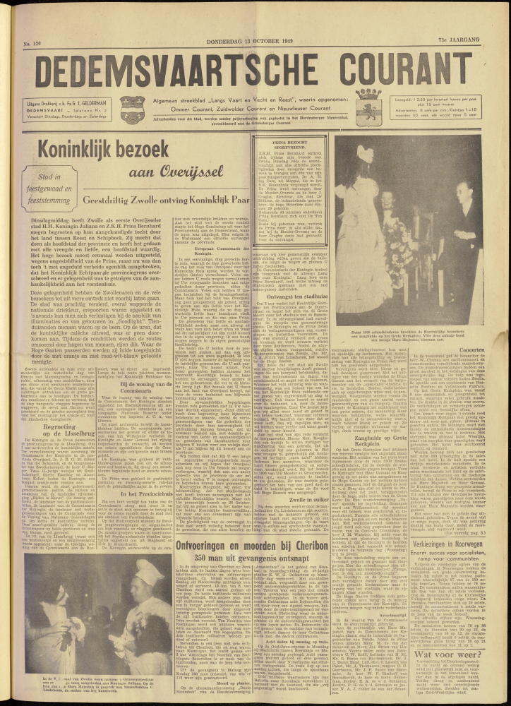 Bekijk detail van "Dedemsvaartsche Courant 13/10/1949 pagina 1 van 4<br xmlns:atlantis="urn:atlantis" />"