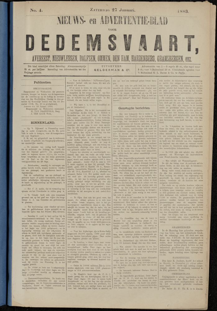 Bekijk detail van "Dedemsvaartsche Courant 27/1/1883 pagina 1 <span class="highlight">van</span> 4<br xmlns:atlantis="urn:atlantis" />"