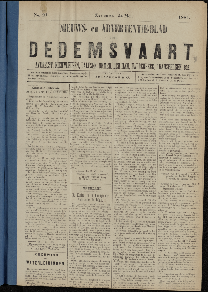 Bekijk detail van "Dedemsvaartsche Courant 24/5/1884 pagina 1 van 4<br xmlns:atlantis="urn:atlantis" />"