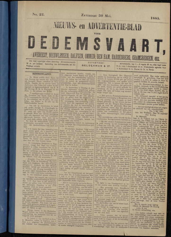 Bekijk detail van "Dedemsvaartsche Courant 30/5/1885 pagina 1 van 4<br xmlns:atlantis="urn:atlantis" />"