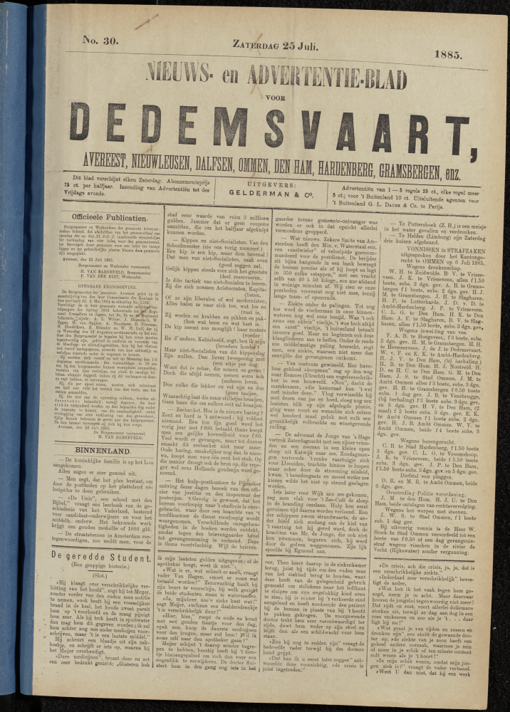 Bekijk detail van "Dedemsvaartsche Courant 25/7/1885 pagina 1 van 4<br xmlns:atlantis="urn:atlantis" />"