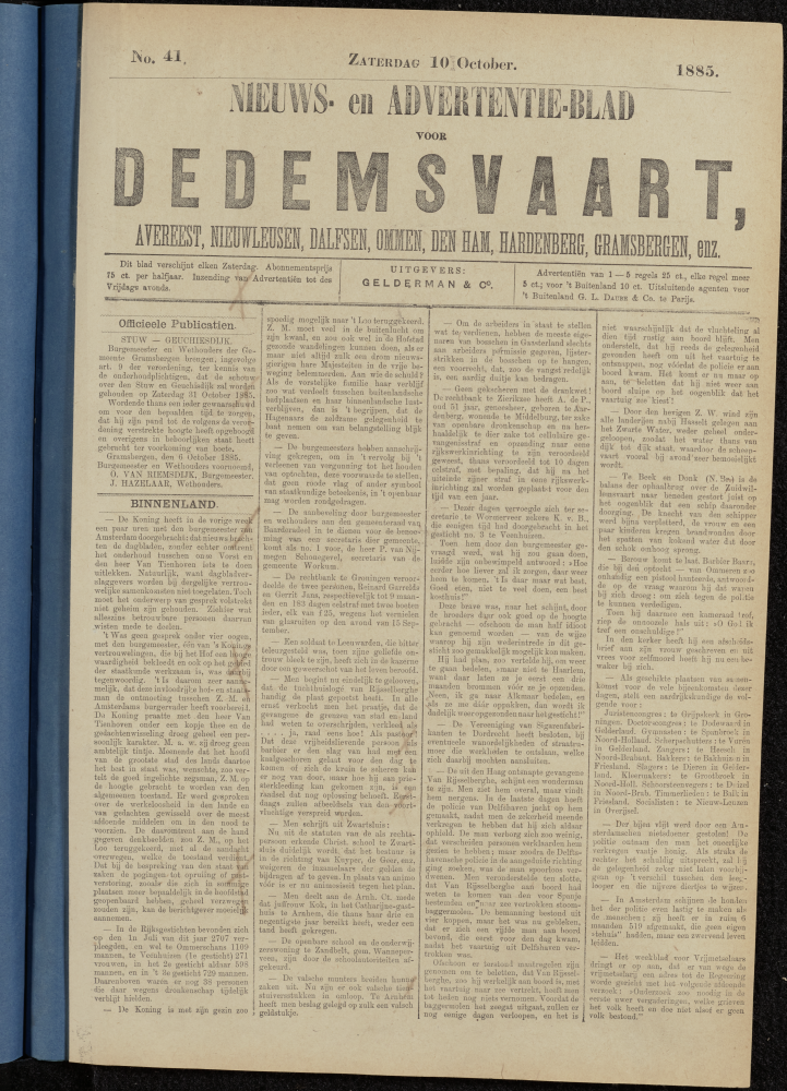 Bekijk detail van "Dedemsvaartsche Courant 10/10/1885 pagina 1 van 4<br xmlns:atlantis="urn:atlantis" />"