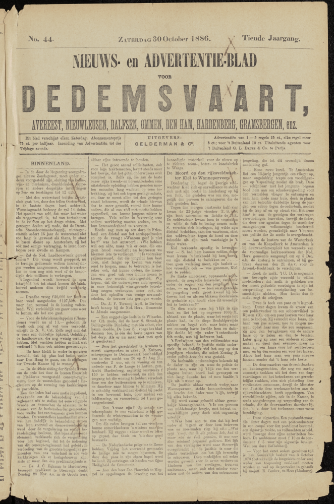 Bekijk detail van "Dedemsvaartsche Courant 30/10/1886 pagina 1 van 4<br xmlns:atlantis="urn:atlantis" />"