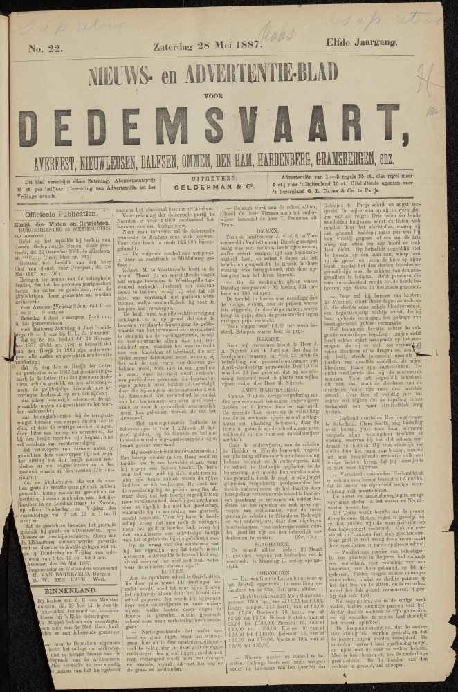 Bekijk detail van "Dedemsvaartsche Courant 28/5/1887 pagina 1 van 4<br xmlns:atlantis="urn:atlantis" />"