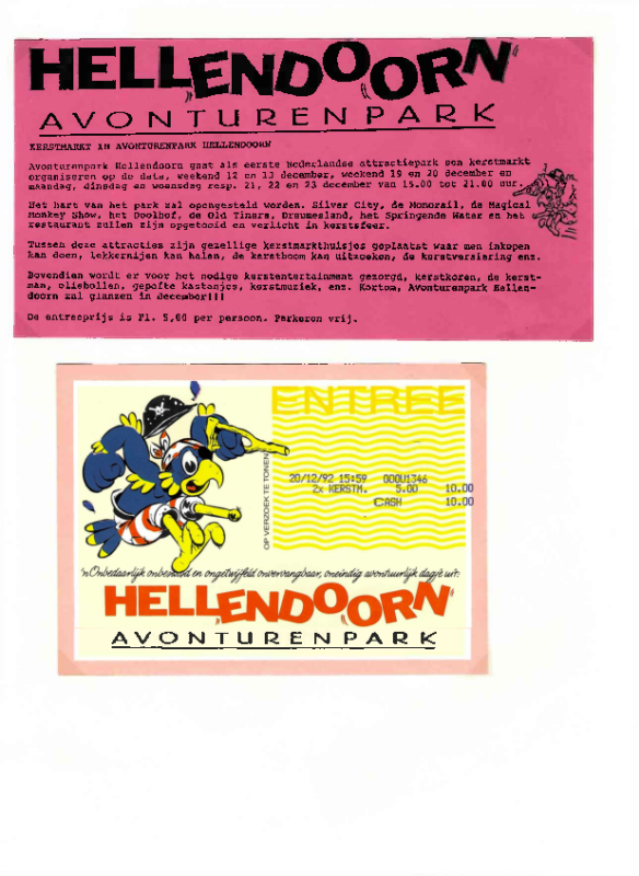Bekijk detail van "Entreekaart Kerstmarkt 1992 Avonturenpark  Hellendoorn"