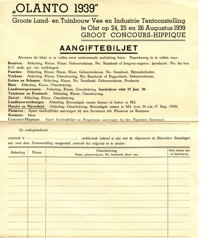 Bekijk detail van "Aangiftebiljet Olanto 1939 + retourenvelop"