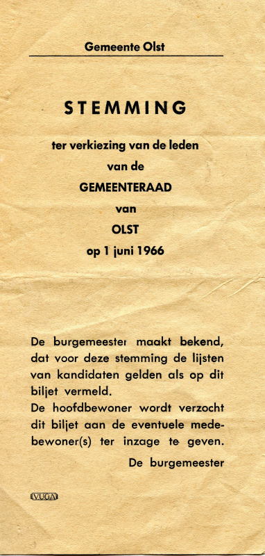 Bekijk detail van "Stemming ter verkiezing van de leden van de gemeenteraad van Olst op 1 juni 1966"