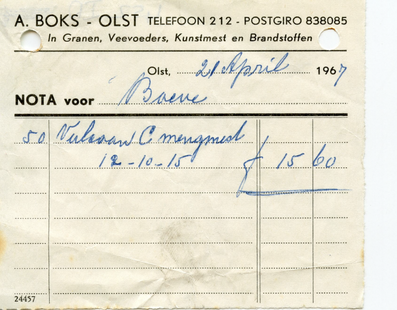 Bekijk detail van "Nota met briefhoofd: A. Boks - Olst, 1967"