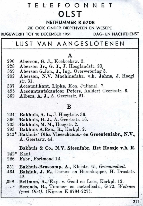 Bekijk detail van "Telefoonaansluitingen gemeente Olst, 1951"