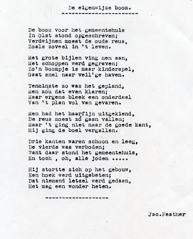 Bekijk detail van "<span class="highlight">Gedicht</span> van Jac. Feather: De eigenwijze boom, ca. 1970 - 1975"