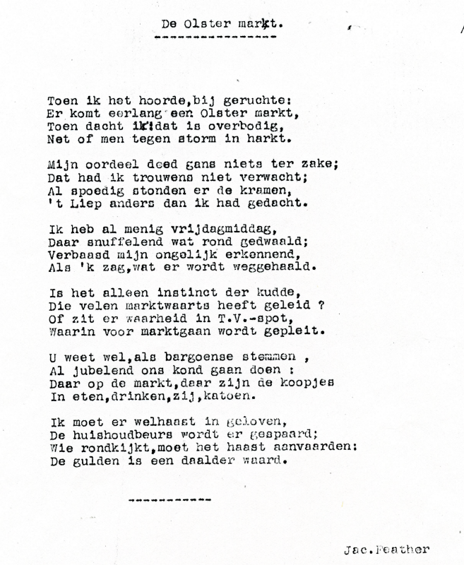 Bekijk detail van "<span class="highlight">Gedicht</span> van Jac. Feather: De Olster Markt, 1970?"