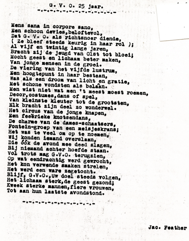 Bekijk detail van "<span class="highlight">Gedicht</span> van Jac. Feather: G.V.O. 25 jaar, 1949"