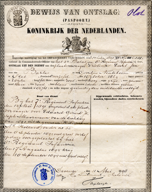 Bekijk detail van "Ontslagbrief voor Evert Jan Hogeboom, 11 mei 1898"