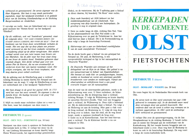 Bekijk detail van "Folder: Kerkepaden in de gemeente Olst, fietstochten, 1993"