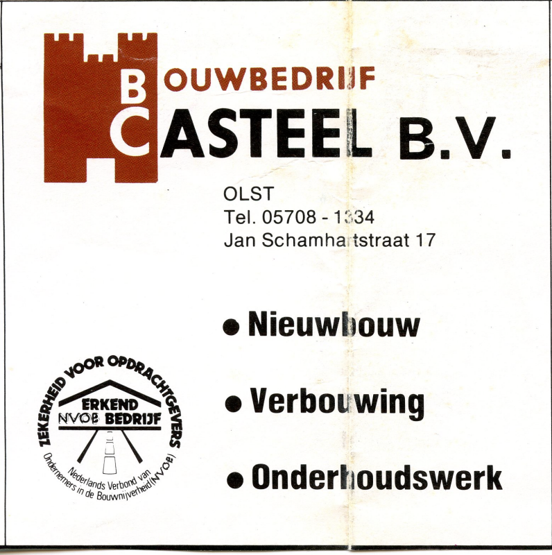 Bekijk detail van "Sticker: Bouwbedrijf Casteel B.V."