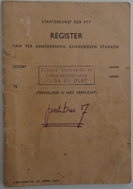 Bekijk detail van "Register: PTT van ter aantekening aangeboden stukken door Olba 1975 - 1979"