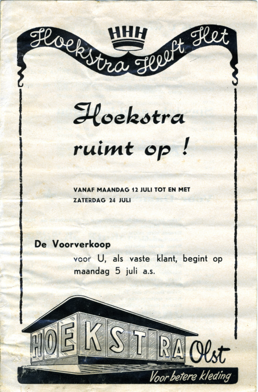Bekijk detail van "Reclamefolders Hoekstra, zomeropruiming, 1961"
