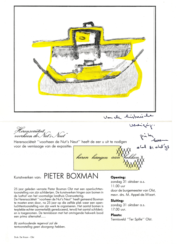 Bekijk detail van "Uitnodiging voor expositie van schilderstukken van Pieter Boxman, 1993"