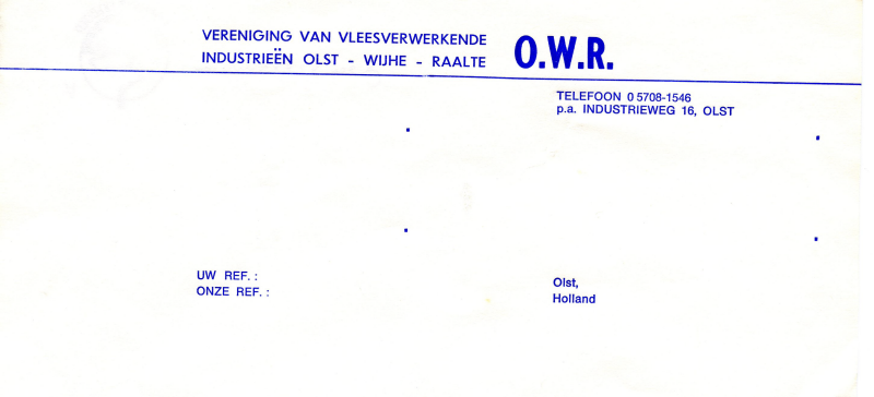 Bekijk detail van "Briefhoofd: Vereniging van vleesverwerkende Industrieën Olst - Wijhe - Raalte O.W.R."