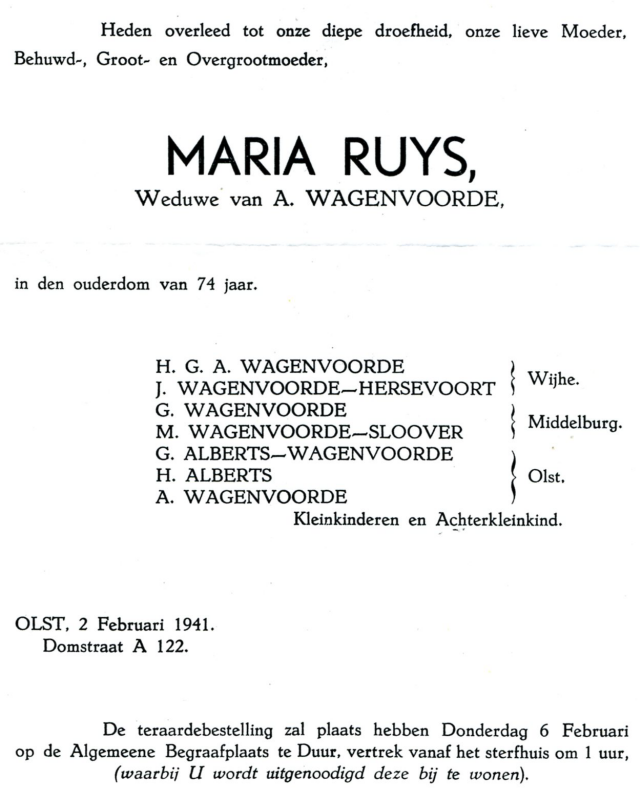 Bekijk detail van "Rouwkaart Maria Ruys, 1941"