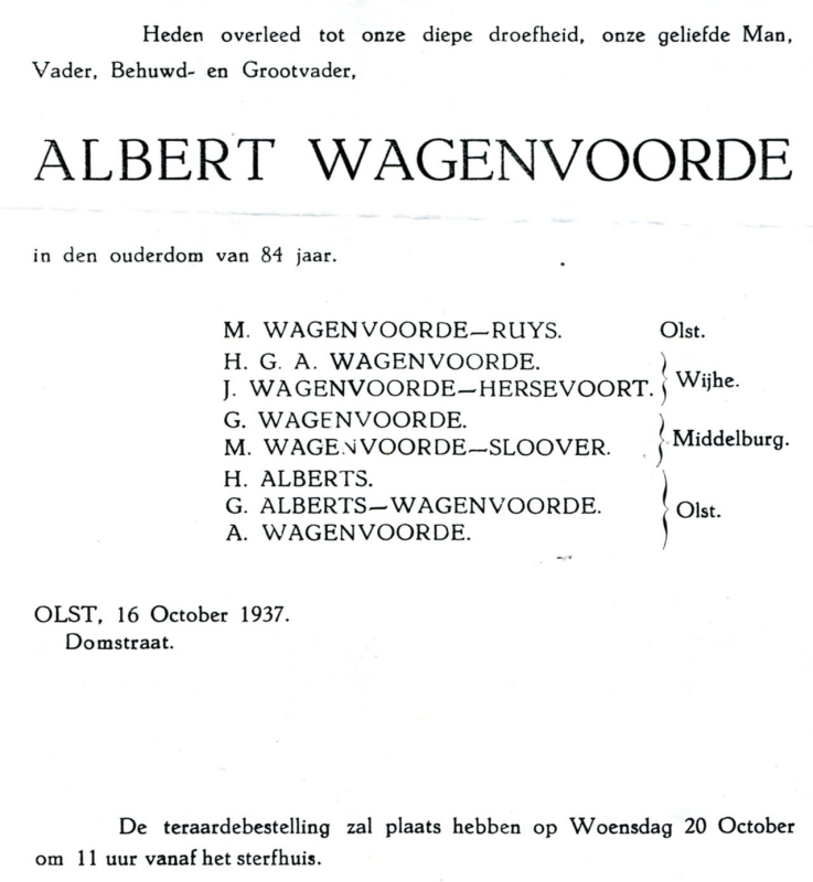 Bekijk detail van "Rouwkaart: Albert Wagenvoorde,  1937"