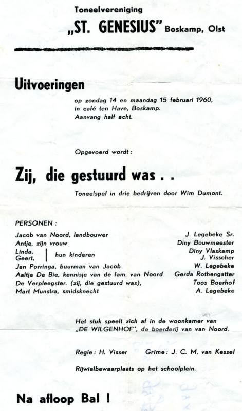 Bekijk detail van "Programma uitvoering toneelver. St. Genesius Boskamp, 1960"