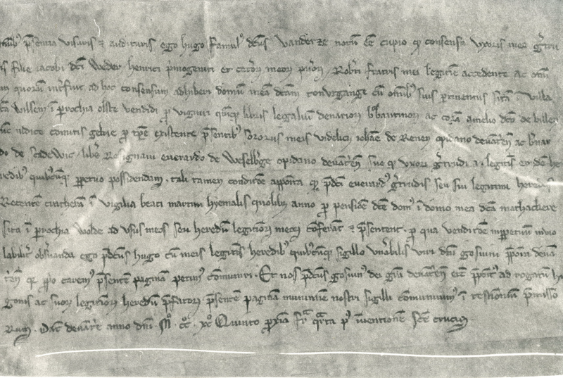 Bekijk detail van "Acte waar voor het eerst de naam Welsum wordt genoemd, 1295"