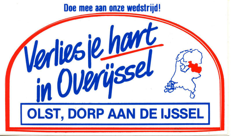 Bekijk detail van "Sticker: Verlies je hart in Overijssel, Olst, dorp aan de IJssel, 1991"