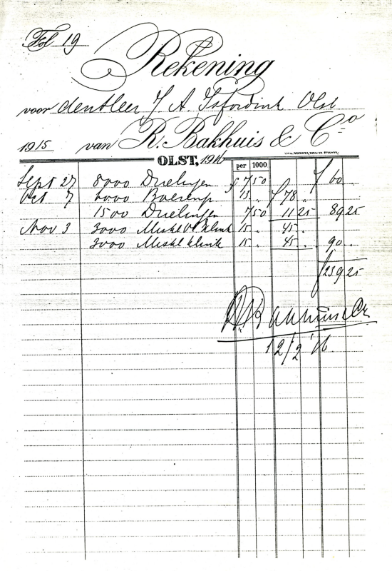 Bekijk detail van "Rekening van R. <span class="highlight">Bakhuis</span> & Co (steenfabriek Het Haasje) , 1915"