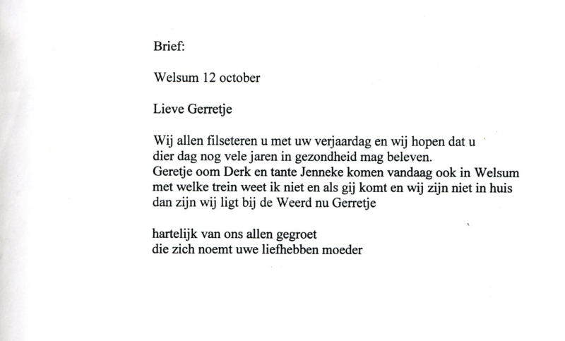 Bekijk detail van "Brief van uit Welsum Aan Mej. G. van Werven, begin 1900"