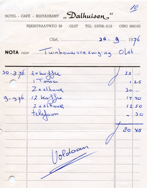 Bekijk detail van "Diverse Nota's met briefhoofd: Hotel - Café - Restaurant Dalhuisen, 1971 t/m 1977"