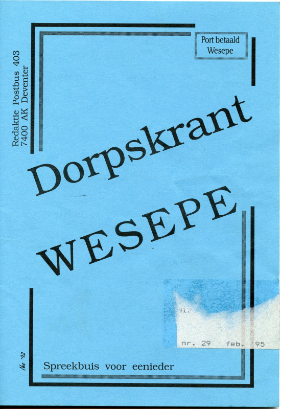 Bekijk detail van "Dorpskrant Wesepe, spreekbuis voor een ieder, 1995"