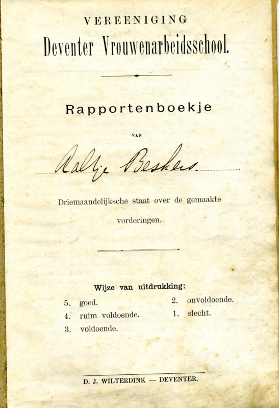 Bekijk detail van "Schoolrapport van Aaltje Beskers, 1907 - 1911"