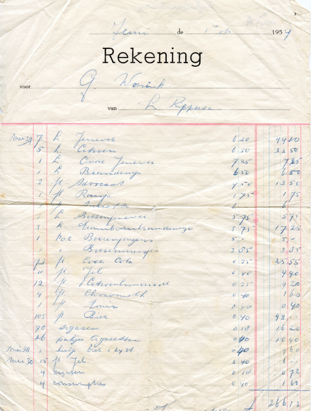 Bekijk detail van "Rekening van L. Ripperda voor G. Wonink,  juni 1954"