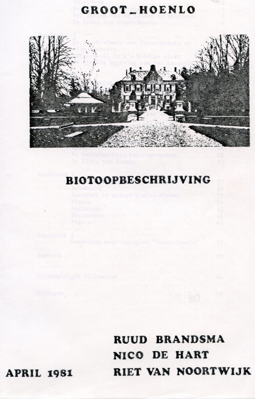 Bekijk detail van "Biotoopbeschrijving Groot Hoenlo, 1981"