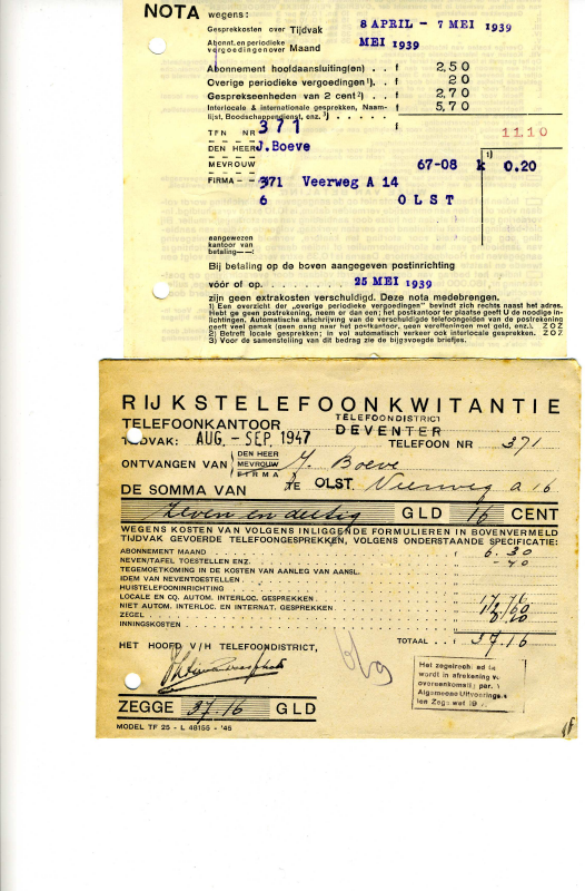Bekijk detail van "Rekeningen telefoonabonnement en onkosten, 1944 - 1950"