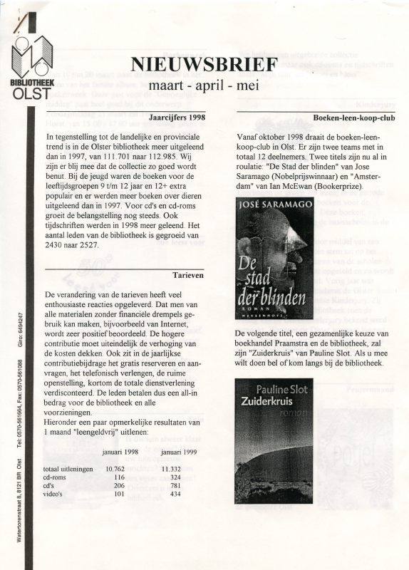 Bekijk detail van "Eerste nieuwsbrief Bibliotheek Olst, 1999"