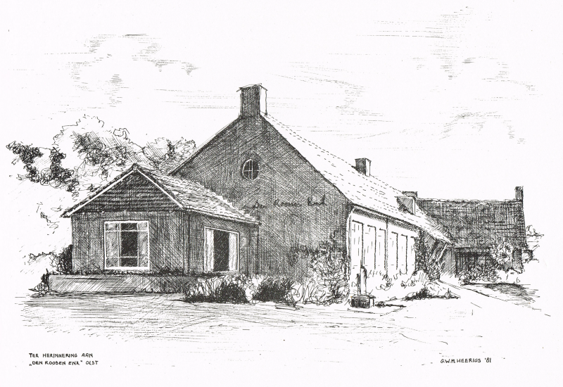 Bekijk detail van "Pentekening van de Landbouwhuishoudschool Den Roosen Enk, 1981"