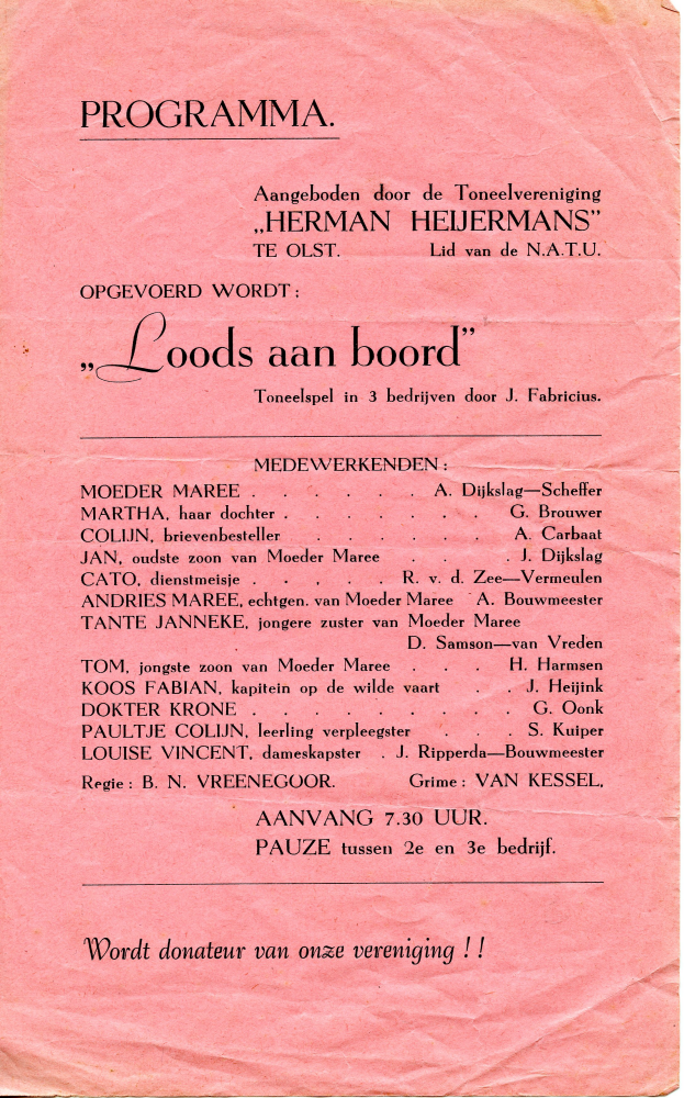 Bekijk detail van "Programma uitvoering Toneelvereniging Herman Heijermans"