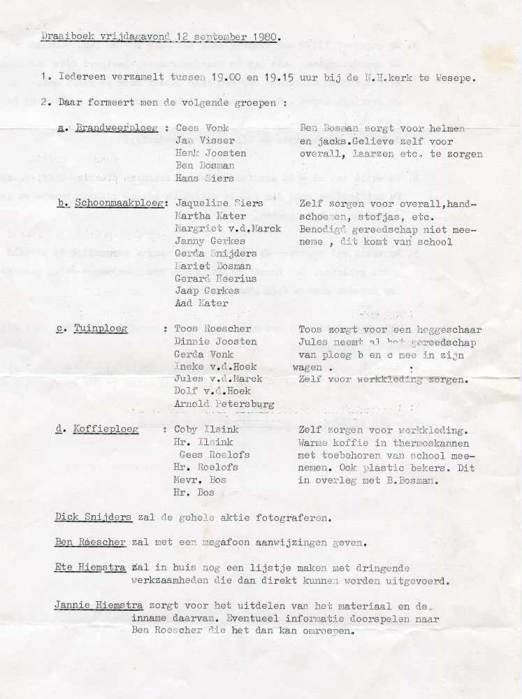 Bekijk detail van "Draaiboek voor 12 september 1980 School Den Roosen Enk"