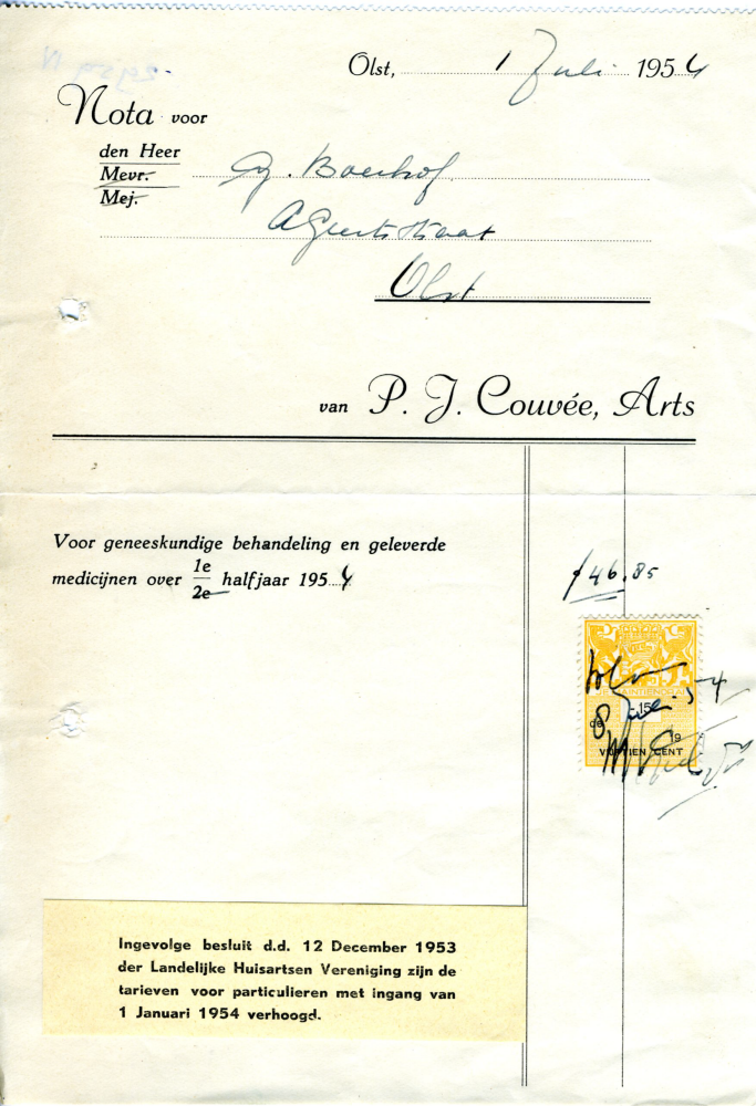 Bekijk detail van "Rekening met briefhoofd P.J. Couvée Arts, 1952 - 1955"