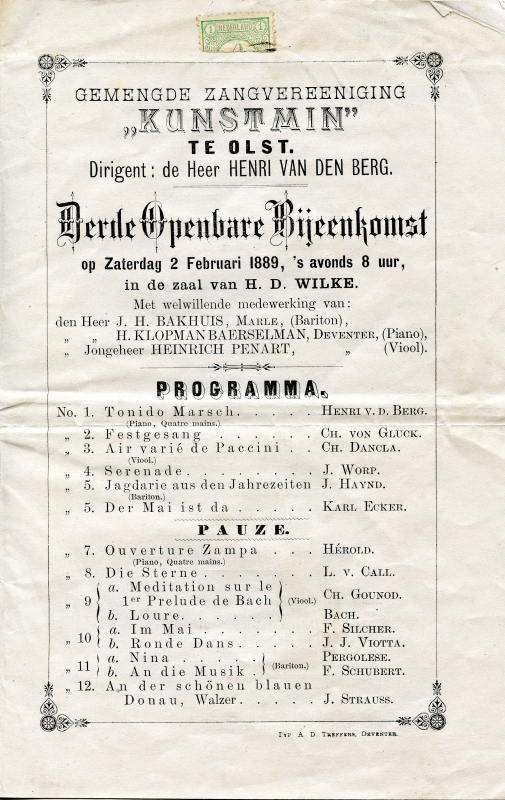 Bekijk detail van "Programma derde bijeenkomst 'Kunstmin', 1889"